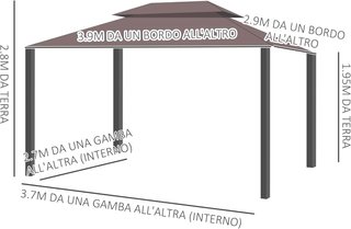 Gazebo De Jardín 3.9X2.9M en Aluminio Con Techo Doble, Mosquitera y Lados, Color Café