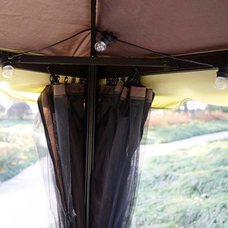 Gazebo De Jardín 3.9X2.9M en Aluminio Con Techo Doble, Mosquitera y Lados, Color Café