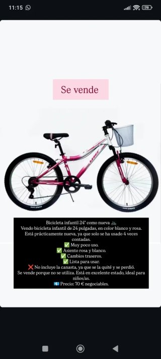 Bicicleta 24 rosa y blanca