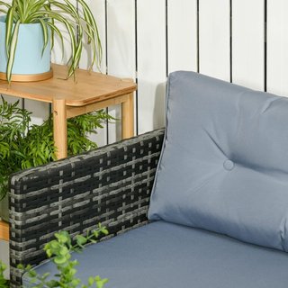 Conjunto De Jardín Con Sofá De 2 Plazas, Chaise Longue Y Mesa, Conjunto De Jardín De Rattan PE Y Vidrio Con Cojines, Gris
