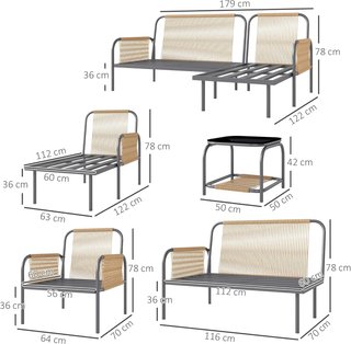 Conjunto De Muebles De Jardín De Rattan 4 Piezas, Sofá De Exterior Con Asiento Para 2 Personas, Sillón, Chaise Longue Con Cojines Lavables Y Mesa De Vidrio, Conjunto De Jardín Exterior, Gris Oscuro