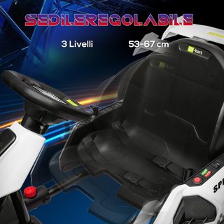 Go Kart Eléctrico para Niños de 6-12 Años 24V 6-12Km/H Con Asiento Regulable, 2 Motores, Drift Go-Kart Con Claxon, Luces Y Música, Blanco