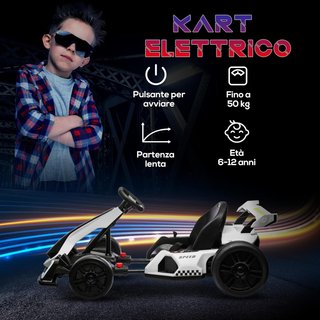 Go Kart Eléctrico para Niños de 6-12 Años 24V 6-12Km/H Con Asiento Regulable, 2 Motores, Drift Go-Kart Con Claxon, Luces Y Música, Blanco