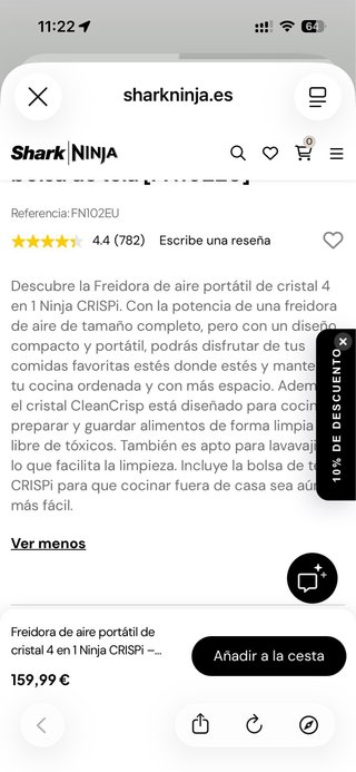 Freidora Aire Ninja Crispi Cristal 4 en 1