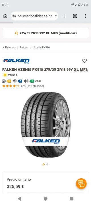 Pareja Neumáticos Falken 275/35/19 DOT 2021