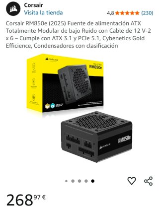 Corsair RM850e Fuente de Alimentación ATX 3.1
