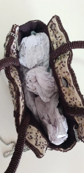 Bolso Zara Beige y Marrón con Cuentas