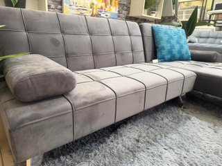 Sofá Cama Chaise Longue Gris + 2 Cojines