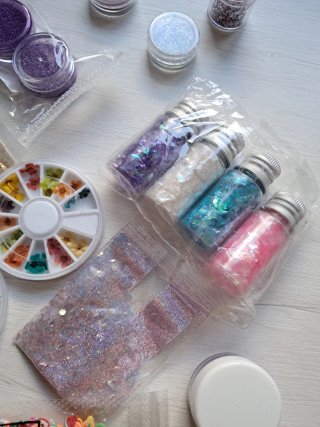 Set Arte Uñas Glitter y Decoración