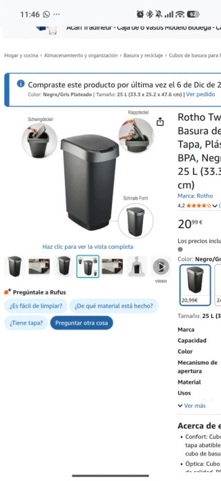 Cubo de basura Rotho 25L