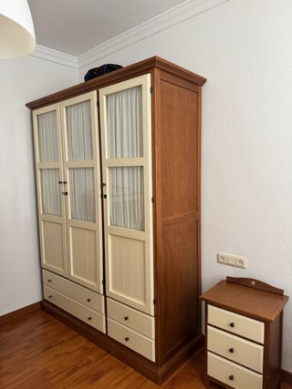 Armario de madera con puertas de cristal