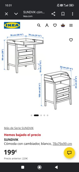 Cómoda cambiador Ikea Sundvik blanca