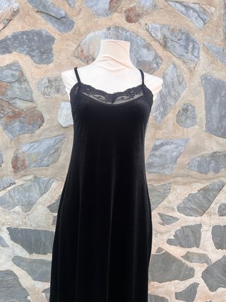 Vestido largo negro terciopelo encaje
