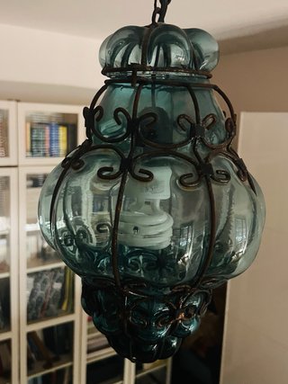 Lampada Vetro Soffiato Vintage Blu Mare