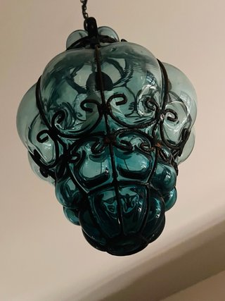 Lampada Vetro Soffiato Vintage Blu Mare