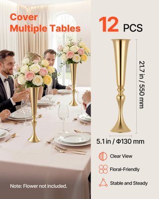 Set 12 Vasi Centrotavola Matrimonio Oro Alti 55cm