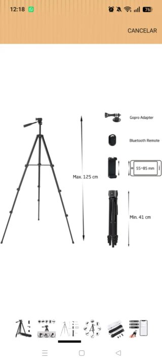 Trípode 125cm Móvil/Cámara + Accesorios
