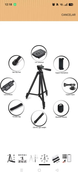 Trípode 125cm Móvil/Cámara + Accesorios