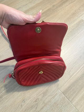 Precioso bolso rojo con detalles de leones dorados