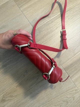 Precioso bolso rojo con detalles de leones dorados