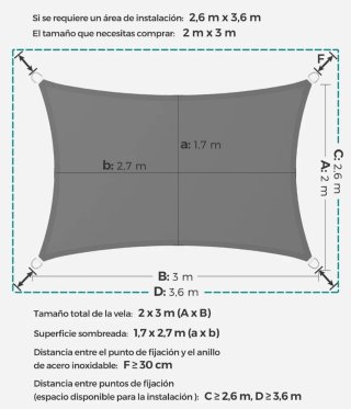 Vela sombra terraza gris + kit montaje