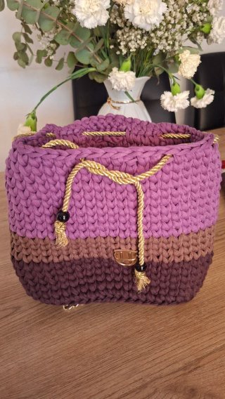 Mochila Bolso Crochet Tricolor Hecha a Mano