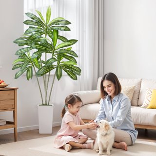 Dracena Finta da Pavimento con Vaso Alto Bianco