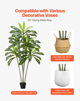 Dracena Finta da Pavimento con Vaso Alto Bianco
