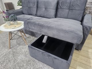 Sofá Cama Chaiselongue con Arcón Gris