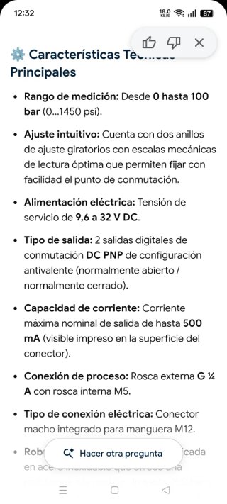 sensor de presión electrónico IFM Electroni PK6522