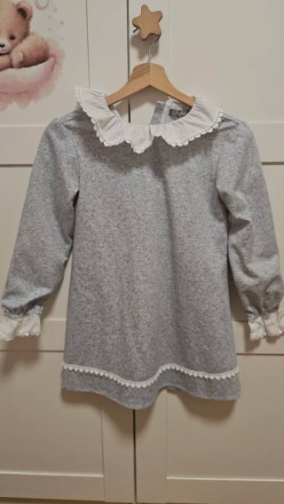 Vestido niña Dadati gris con cuello blanco
