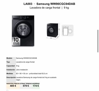 Lavadora Samsung WW90CGC04DAB Carga Frontal 9kg