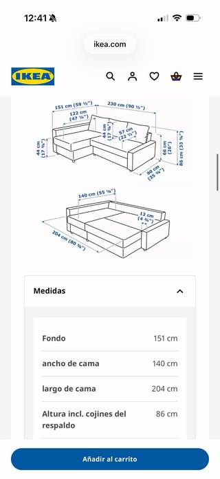 Sofá Cama Esquinero Azul Friheten