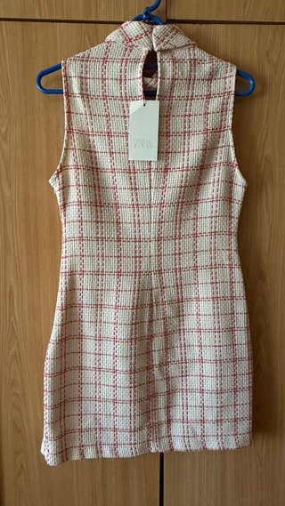 Vestido Zara cuadros rosa y beige