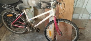 Bicicleta de montaña azul y roja