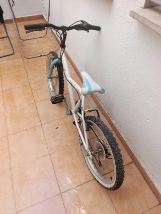 Bicicleta infantil blanca y azul
