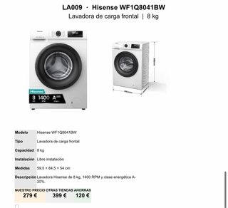 Lavadora Hisense WF1Q8041BW 8kg