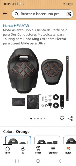 Asiento Doble Harley Davidson Naranja