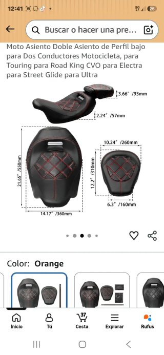 Asiento Doble Harley Davidson Naranja