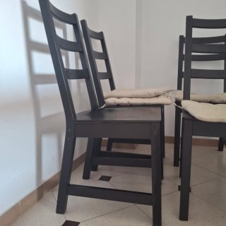 Pack 4 Sillas Madera Negra con Cojines