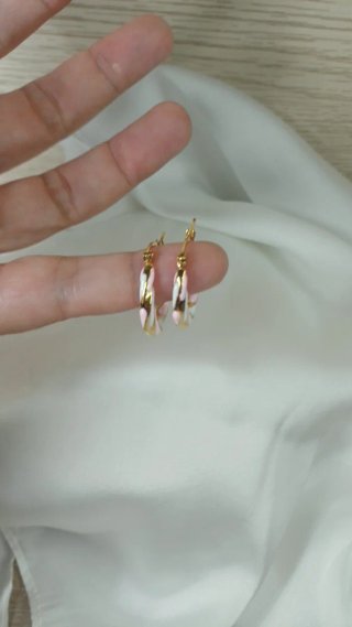 Pendientes Aro Chapado Oro 18k Vintage Rosa Blanco