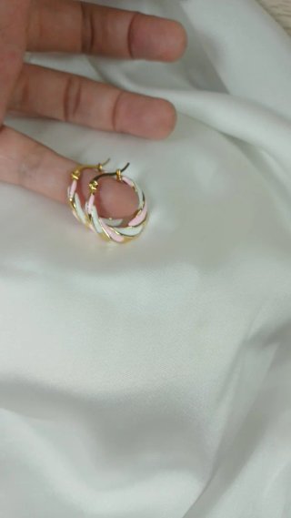 Pendientes Aro Chapado Oro 18k Vintage Rosa Blanco