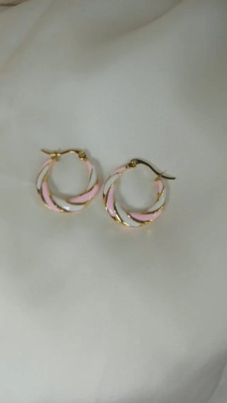 Pendientes Aro Chapado Oro 18k Vintage Rosa Blanco