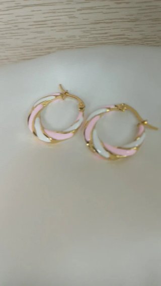 Pendientes Aro Chapado Oro 18k Vintage Rosa Blanco