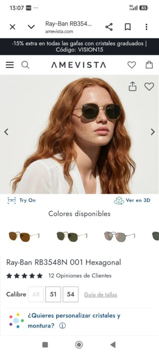Lentes Ray-Ban RB354 Hexagonal Doradas. ORIGINALES