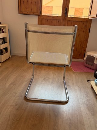 Silla Cantilever Bauhaus Malla Beige Cromada