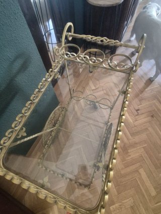 Carrito Bar Vintage Dorado Forja Cristal