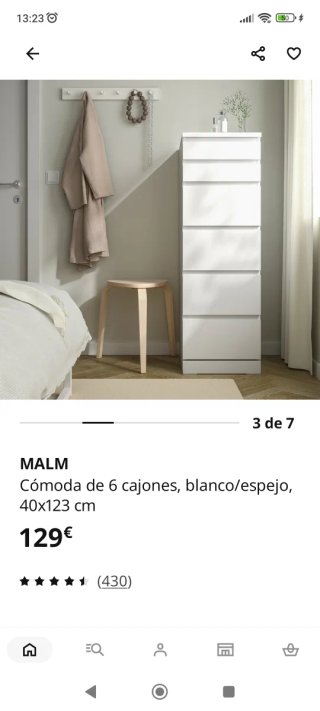 Cajonera Malm blanca con espejo