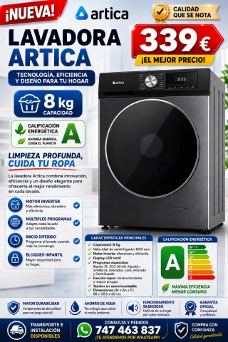 Lavadora Artica 8kg Motor Inverter