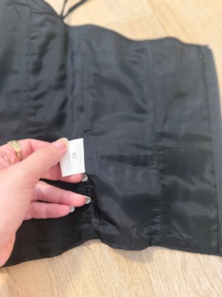 Corsé negro con ballenas y gasa - Vintage talla L